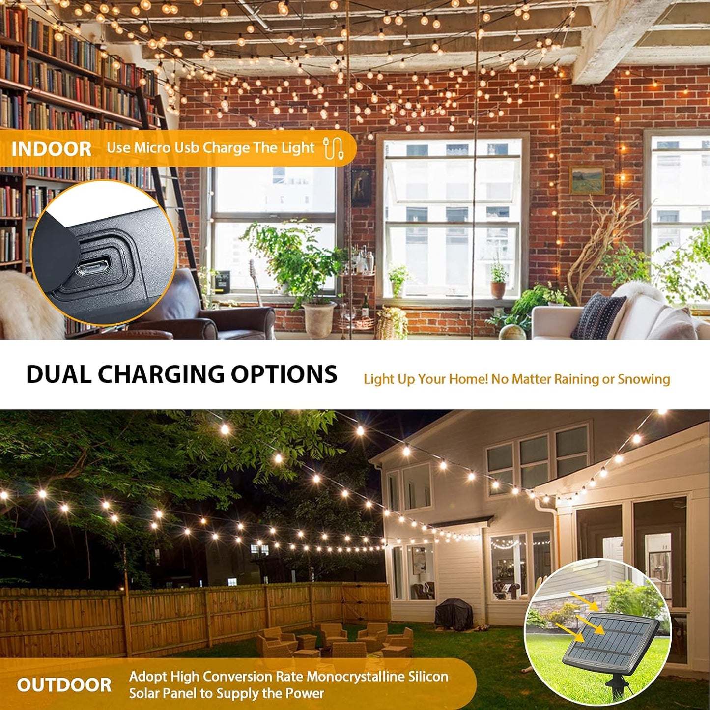 48Ft Solar String Lights Outdoor Patio Lights Solar Powered Waterproof G40 Globe Hanging Lights with 15 LED Shatterproof Bulbs for Backyard Balcony Bistro Party Solar Cafe Light Outdoor String Light