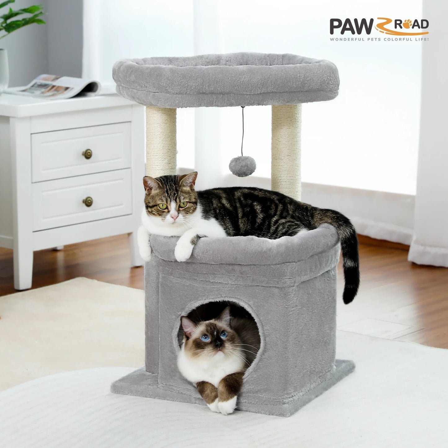 Cat Tree Condo 27" Cat Tower with Large Top Perch and Scratching Posts for Kittens and Medium Cats, Gray