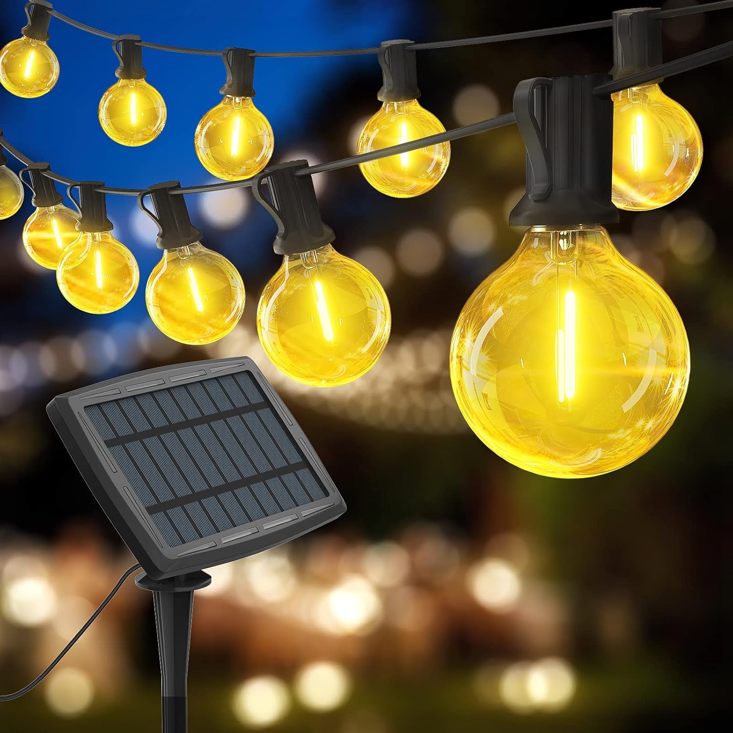 48Ft Solar String Lights Outdoor Patio Lights Solar Powered Waterproof G40 Globe Hanging Lights with 15 LED Shatterproof Bulbs for Backyard Balcony Bistro Party Solar Cafe Light Outdoor String Light