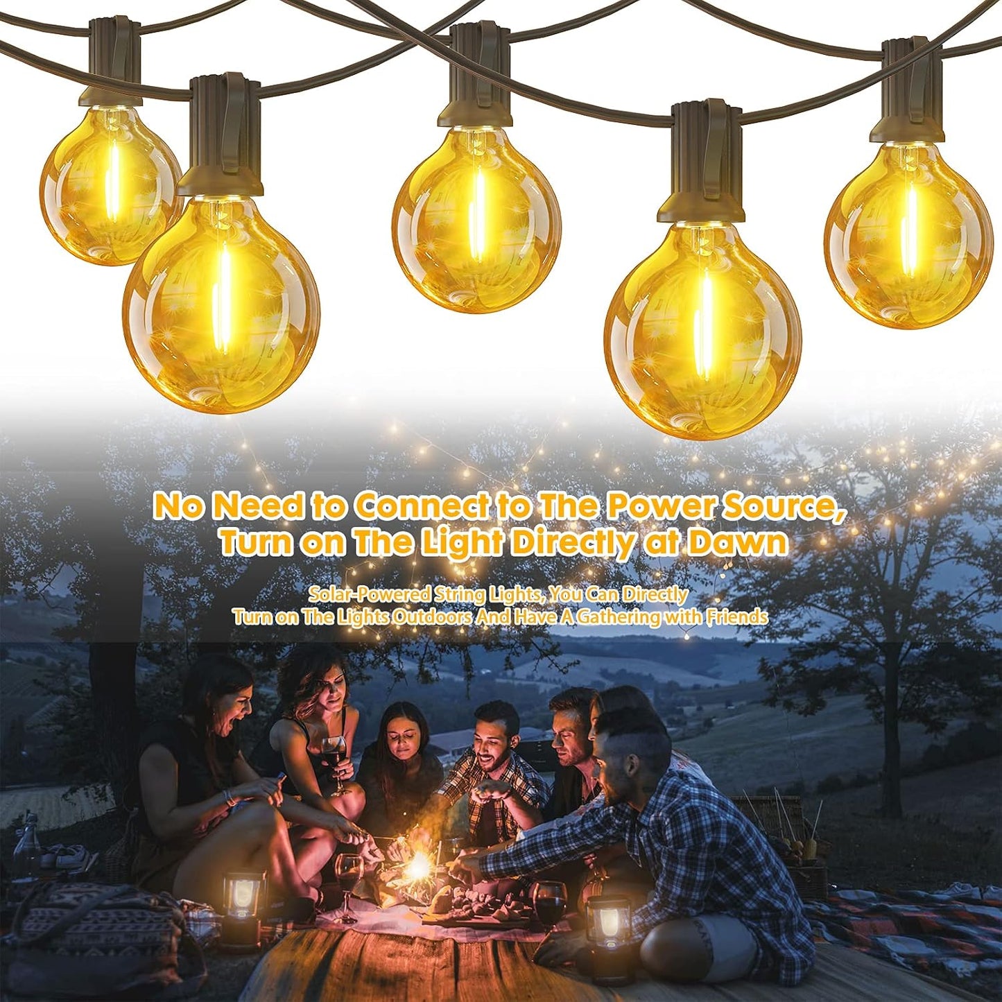 48Ft Solar String Lights Outdoor Patio Lights Solar Powered Waterproof G40 Globe Hanging Lights with 15 LED Shatterproof Bulbs for Backyard Balcony Bistro Party Solar Cafe Light Outdoor String Light