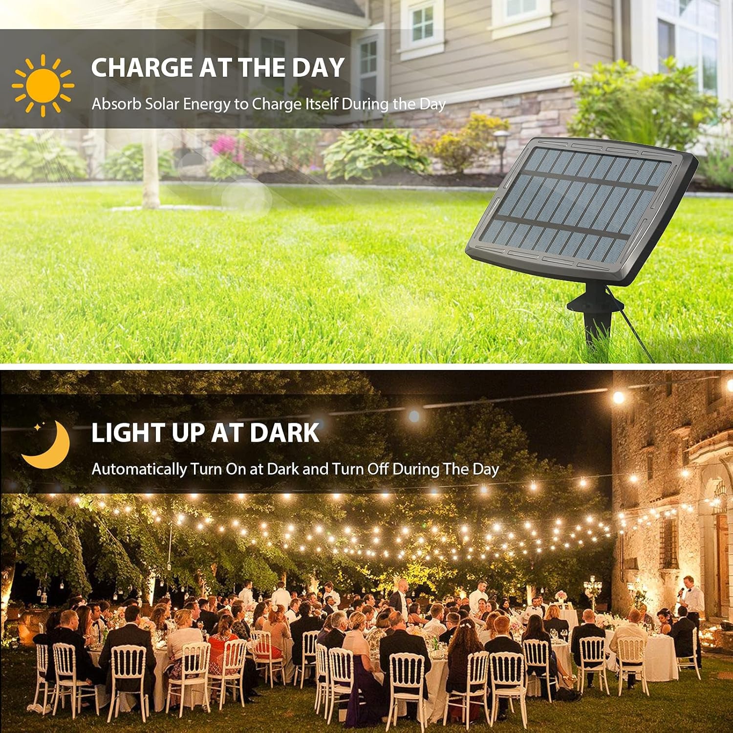 48Ft Solar String Lights Outdoor Patio Lights Solar Powered Waterproof G40 Globe Hanging Lights with 15 LED Shatterproof Bulbs for Backyard Balcony Bistro Party Solar Cafe Light Outdoor String Light